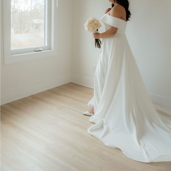 Dramatic A-Line Off-Shoulder Wedding Dress - Picture 2 of 6
